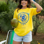 Camisa Brasil Feminina tipo Camisão Amarela Copa 2026 Futebol — Metalizado Oversized