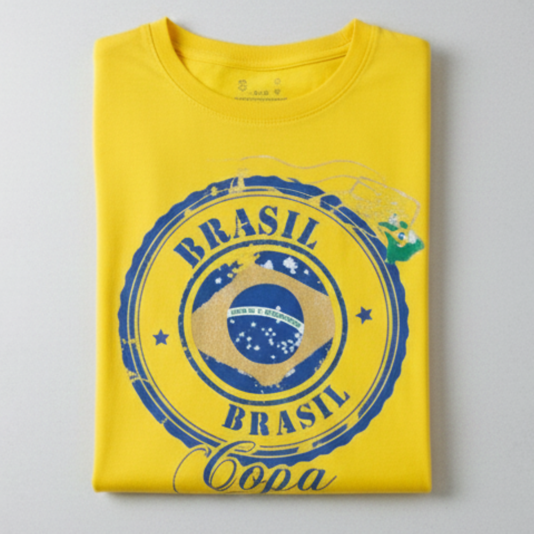Camisa Brasil Feminina tipo Camisão Amarela Copa 2026 Futebol — Metalizado Oversized