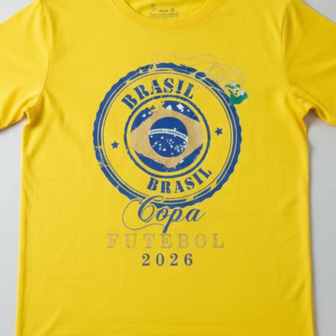 Camisa Brasil Feminina tipo Camisão Amarela Copa 2026 Futebol — Metalizado Oversized