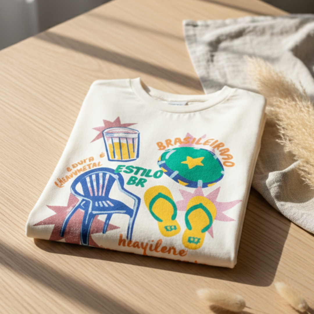 Camisa Brasil Feminina tipo Camisão Branca Estilo BR Brasileiragem — Oversized
