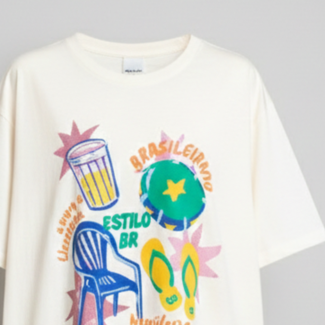 Camisa Brasil Feminina tipo Camisão Branca Estilo BR Brasileiragem — Oversized