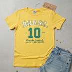 Camisa Brasil Feminina tipo Camisão Amarela 10 Brasil — Metalizado Oversized