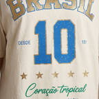 Camisa Brasil Feminina tipo Camisão Branca 10 Brasil — Metalizado Oversized