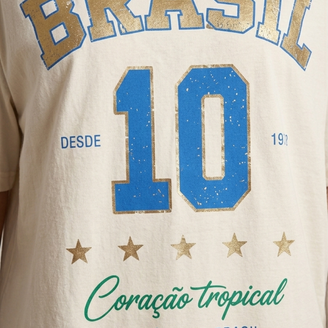 Camisa Brasil Feminina tipo Camisão Branca 10 Brasil — Metalizado Oversized