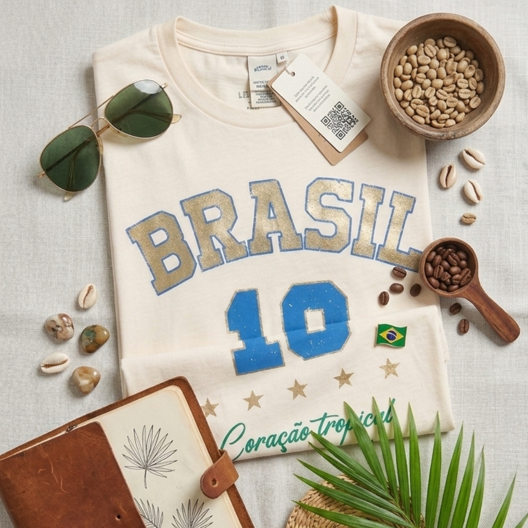 Camisa Brasil Feminina tipo Camisão Branca 10 Brasil — Metalizado Oversized