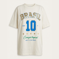 Camisa Brasil Feminina tipo Camisão Branca 10 Brasil — Metalizado Oversized
