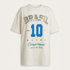 Camisa Brasil Feminina tipo Camisão Branca 10 Brasil — Metalizado Oversized