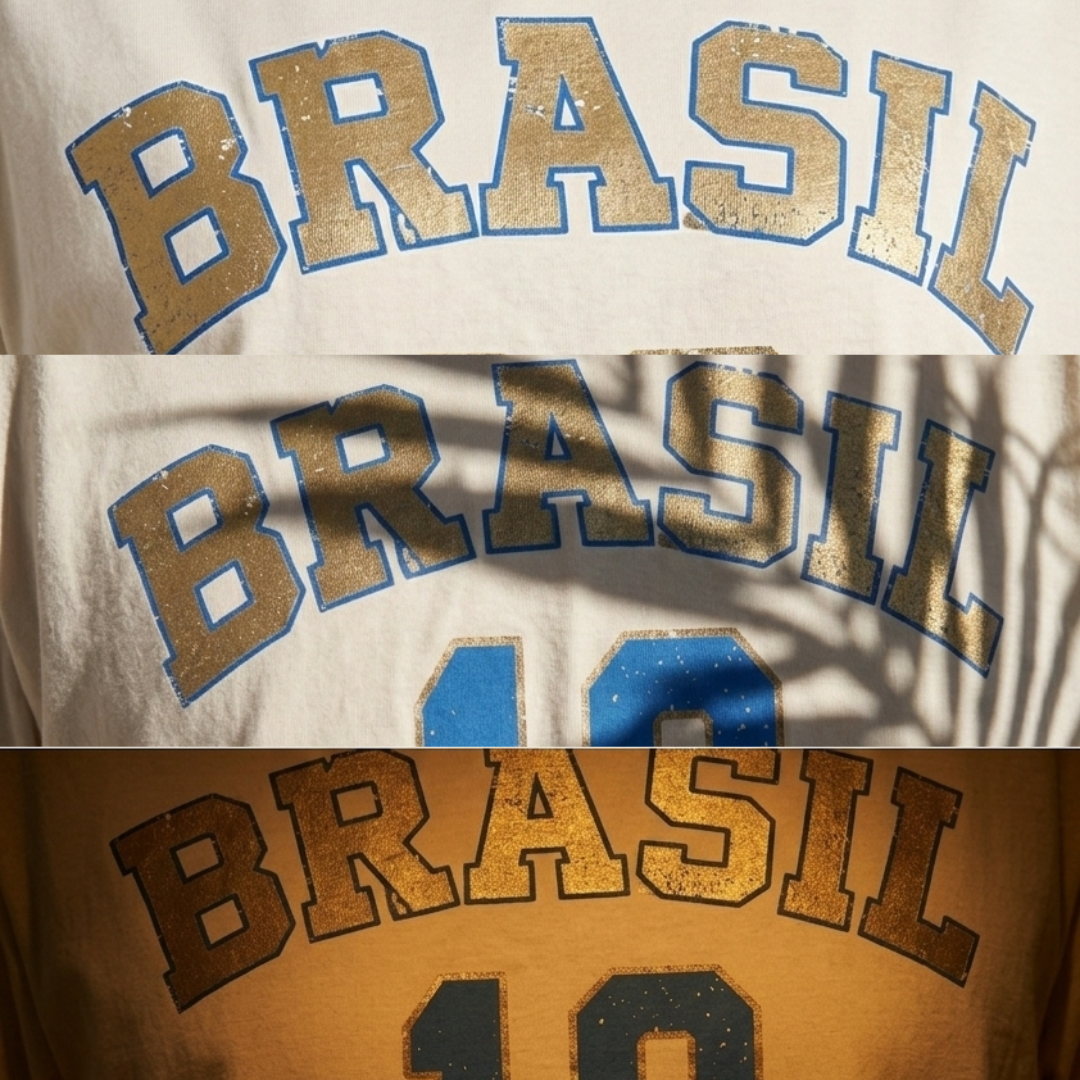 Camisa Brasil Feminina tipo Camisão Branca 10 Brasil — Metalizado Oversized