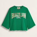Camisa Brasil Feminina tipo Cropped Brazilian Verde  — Metalizado Oversized