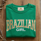 Camisa Brasil Feminina tipo Cropped Brazilian Verde  — Metalizado Oversized