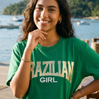 Camisa Brasil Feminina tipo Cropped Brazilian Verde  — Metalizado Oversized