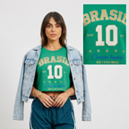 Camisa Brasil Feminina tipo Cropped Verde 10 Brasil — Metalizado Oversized