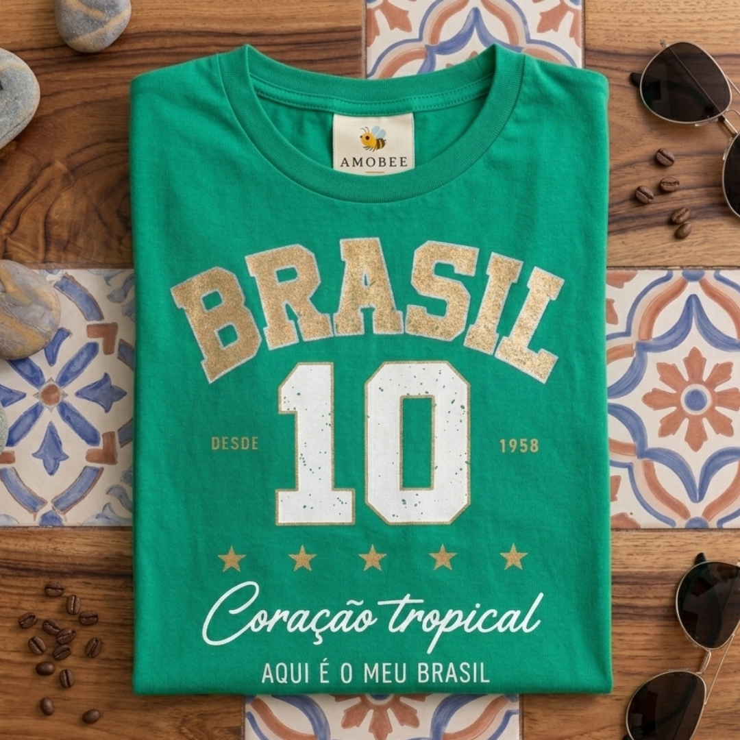 Camisa Brasil Feminina tipo Cropped Verde 10 Brasil — Metalizado Oversized