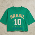 Camisa Brasil Feminina tipo Cropped Verde 10 Brasil — Metalizado Oversized