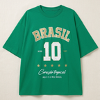 Camisa Brasil Feminina tipo Camisão Verde 10 Brasil — Metalizado Oversized