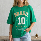 Camisa Brasil Feminina tipo Camisão Verde 10 Brasil — Metalizado Oversized