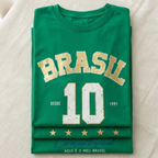 Camisa Brasil Feminina tipo Camisão Verde 10 Brasil — Metalizado Oversized