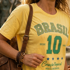 Camisa Brasil Feminina tipo Cropped Amarela 10 Brasil — Metalizado Oversized