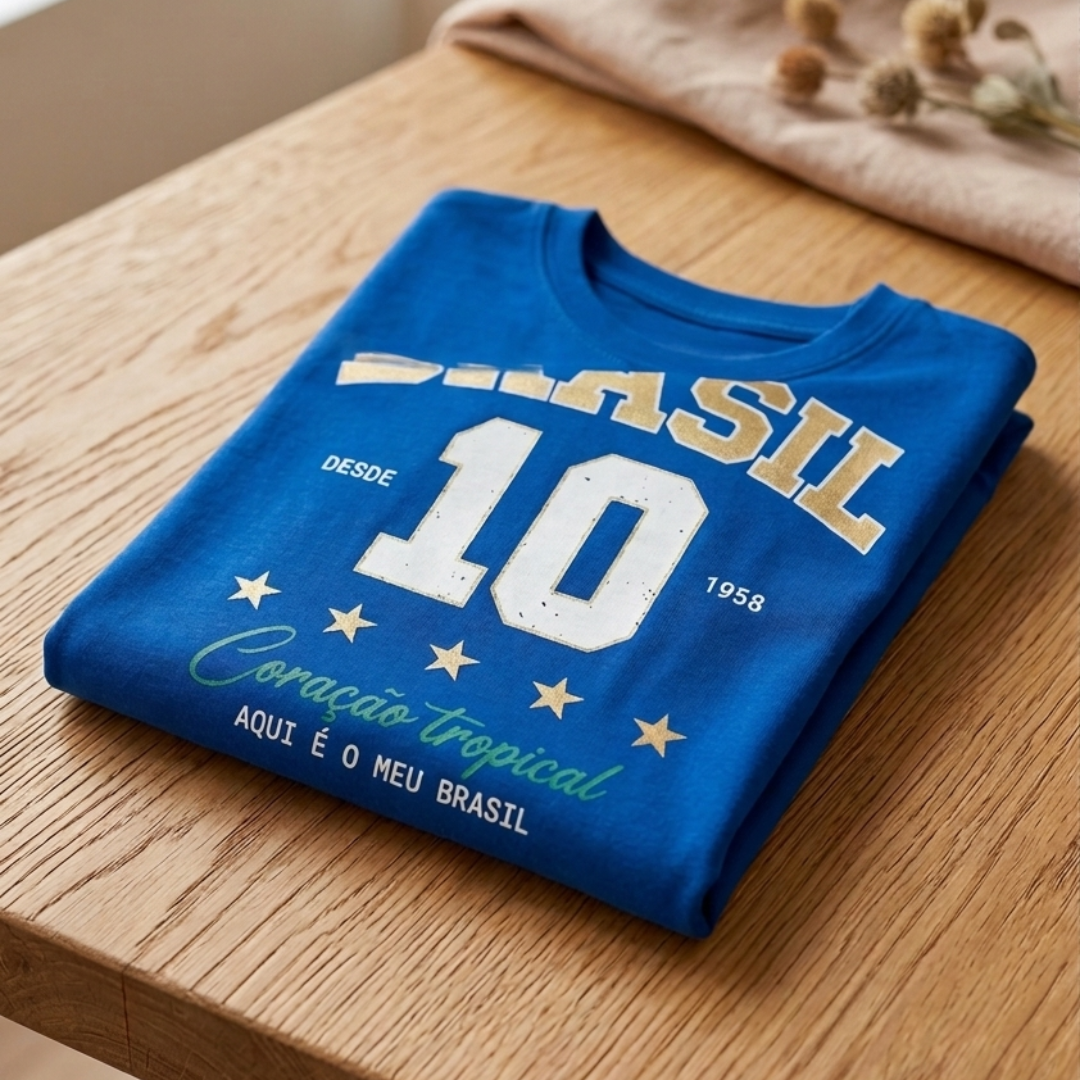 Camisa Brasil Feminina tipo Cropped Azul 10 Brasil — Metalizado Oversized
