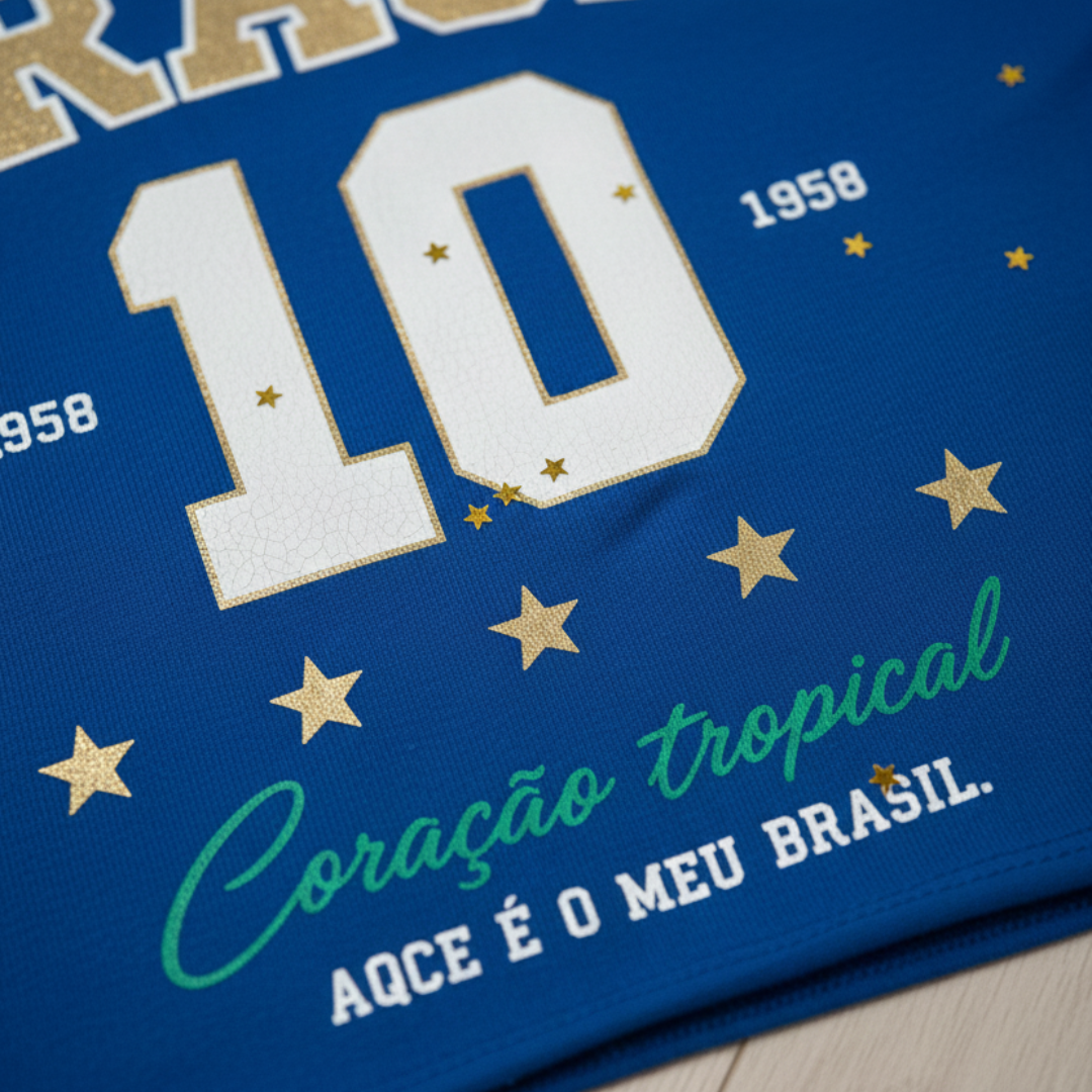 Camisa Brasil Feminina tipo Cropped Azul 10 Brasil — Metalizado Oversized