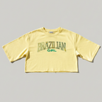 Camisa Brasil Feminina tipo Cropped Brazilian Amarela  — Metalizado Oversized