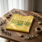 Camisa Brasil Feminina tipo Cropped Brazilian Amarela  — Metalizado Oversized
