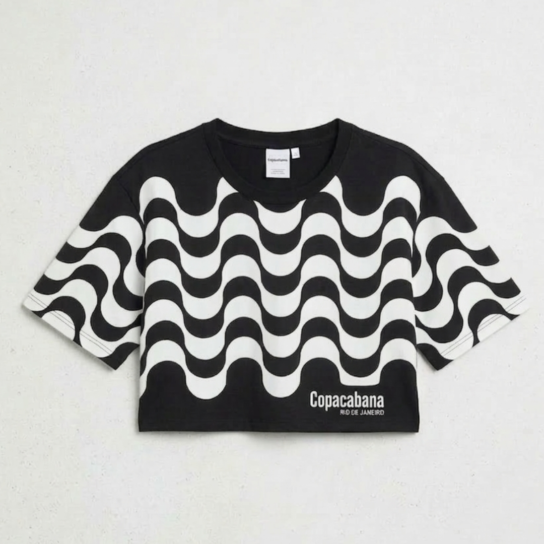 Camisa Brasil Feminina tipo Cropped Calçadão Copacabana Preta — Oversized