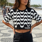 Camisa Brasil Feminina tipo Cropped Calçadão Copacabana Preta — Oversized